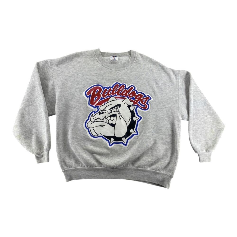 Vintage Bulldogs Graphic Sweatshirt Gray Jerzees Size L USA Made 90s Style